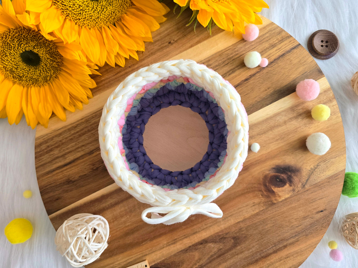 Handmade Crochet Basket: Rainbow Nursery Organizer, ECO Decor Spring colour