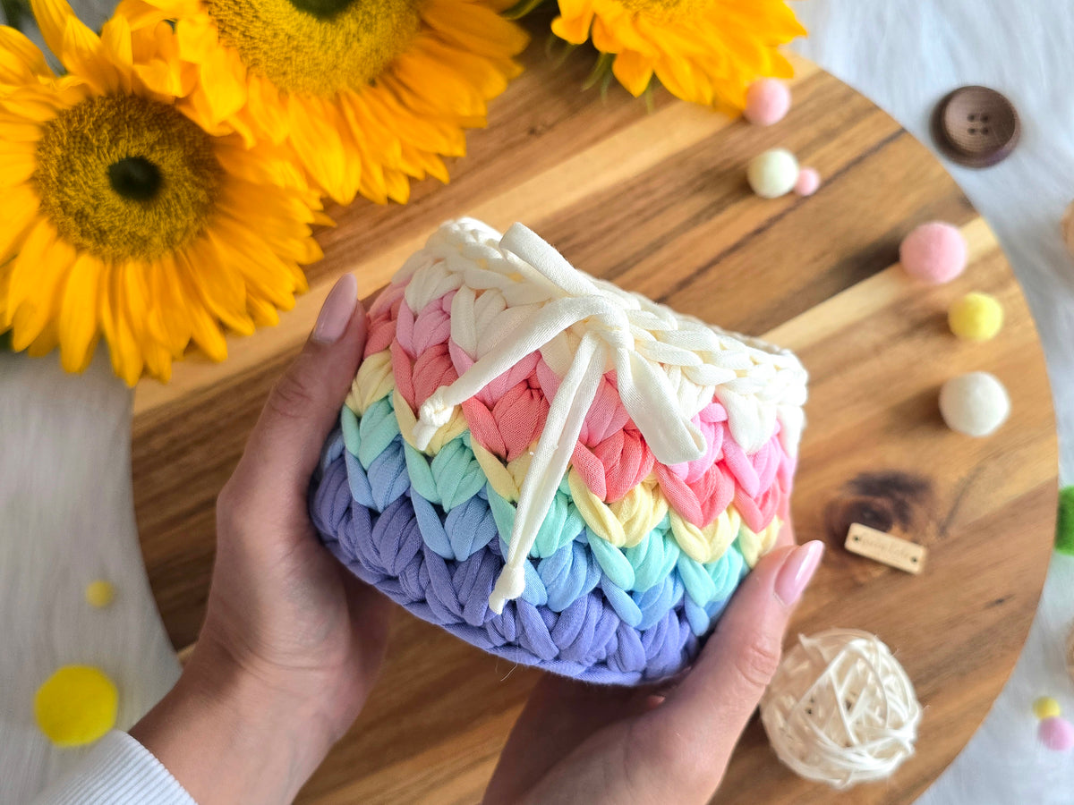 Handmade Crochet Basket: Rainbow Nursery Organizer, ECO Decor Spring colour