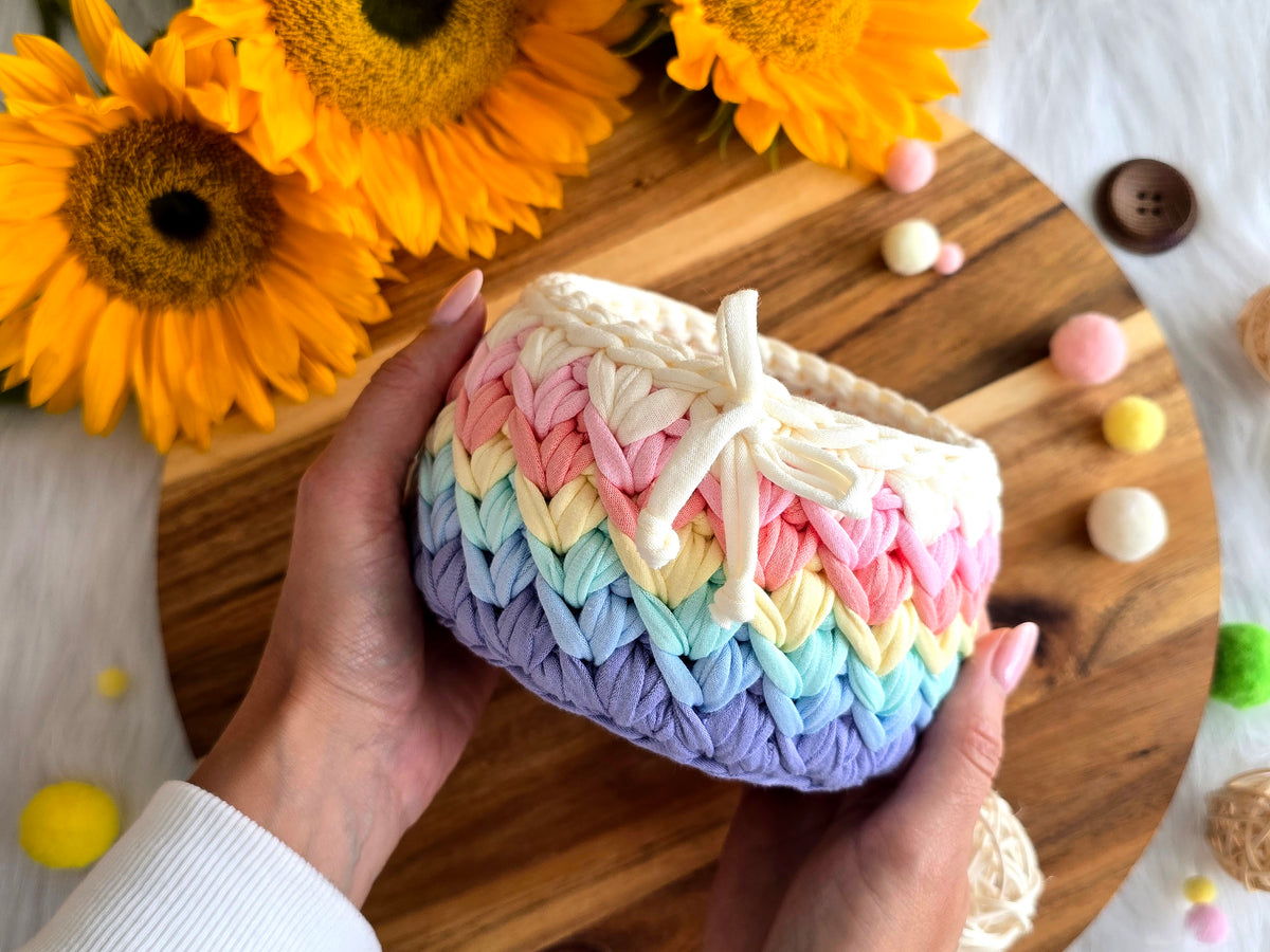 Handmade Crochet Basket: Rainbow Nursery Organizer, ECO Decor Spring colour