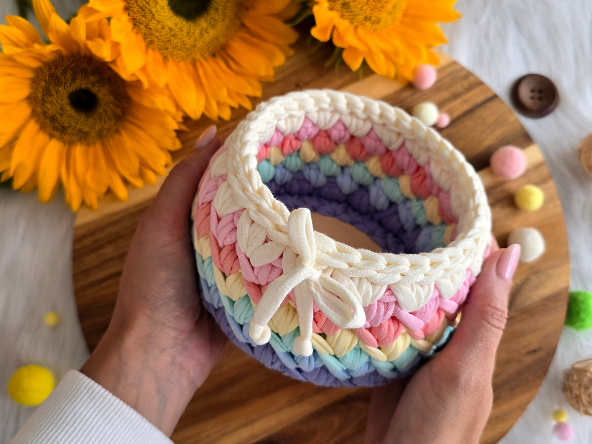Handmade Crochet Basket: Rainbow Nursery Organizer, ECO Decor Spring colour