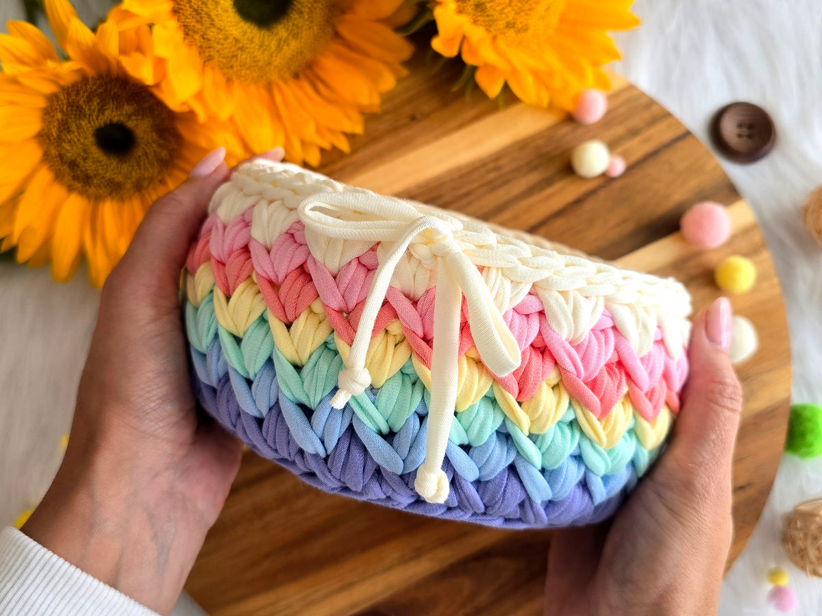 Handmade Crochet Basket: Rainbow Nursery Organizer, ECO Decor Spring colour