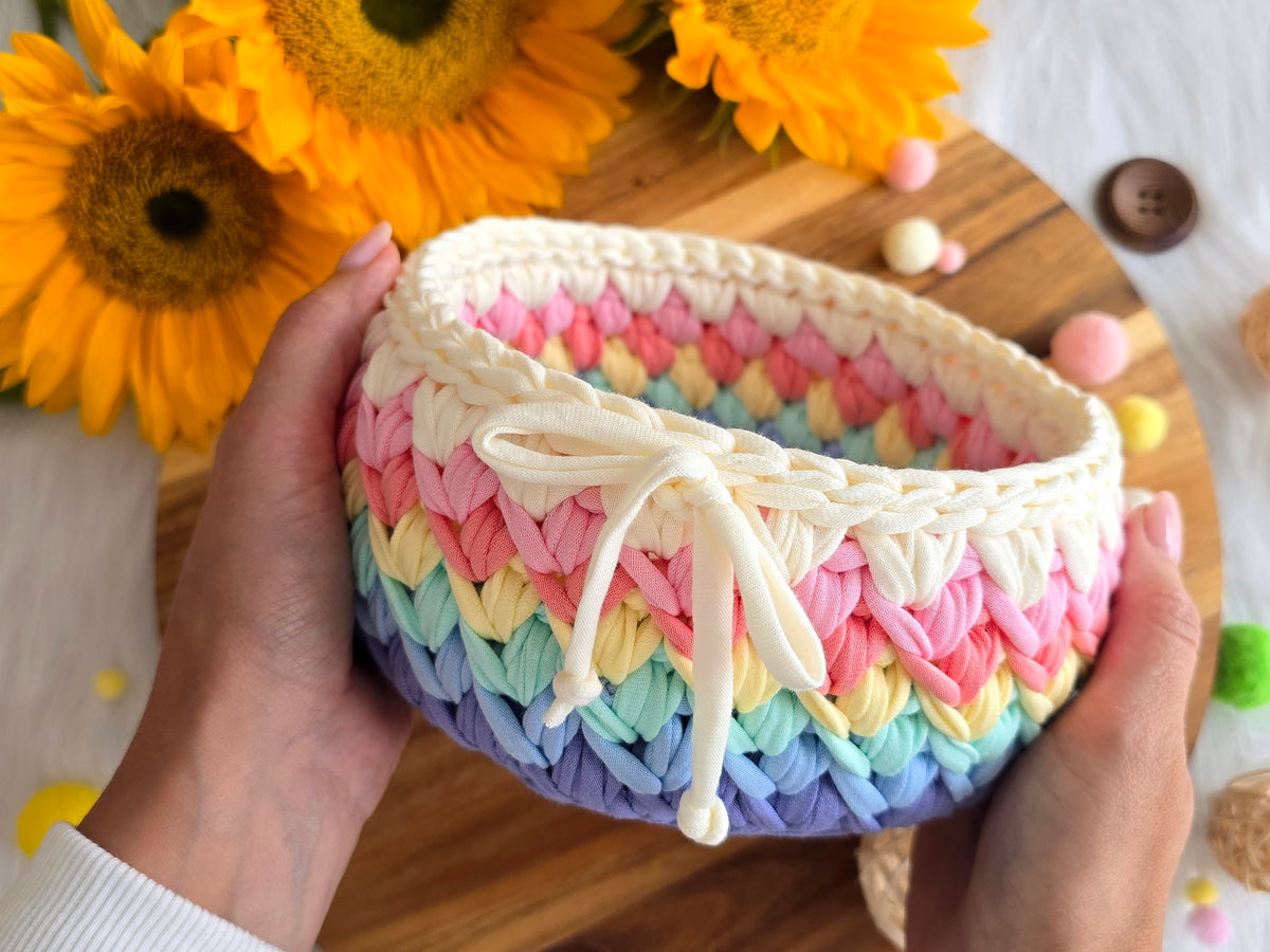 Handmade Crochet Basket: Rainbow Nursery Organizer, ECO Decor Spring colour