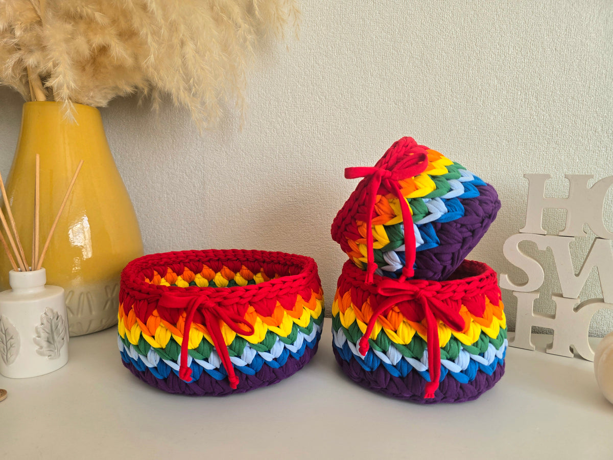 Handmade Crochet Basket: Rainbow Nursery Organizer, ECO Decor Traditional colour