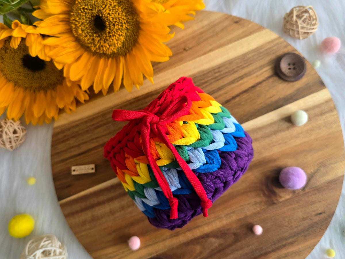 Handmade Crochet Basket: Rainbow Nursery Organizer, ECO Decor Traditional colour
