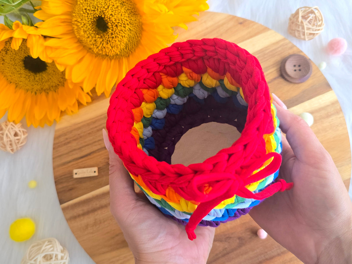 Handmade Crochet Basket: Rainbow Nursery Organizer, ECO Decor Traditional colour