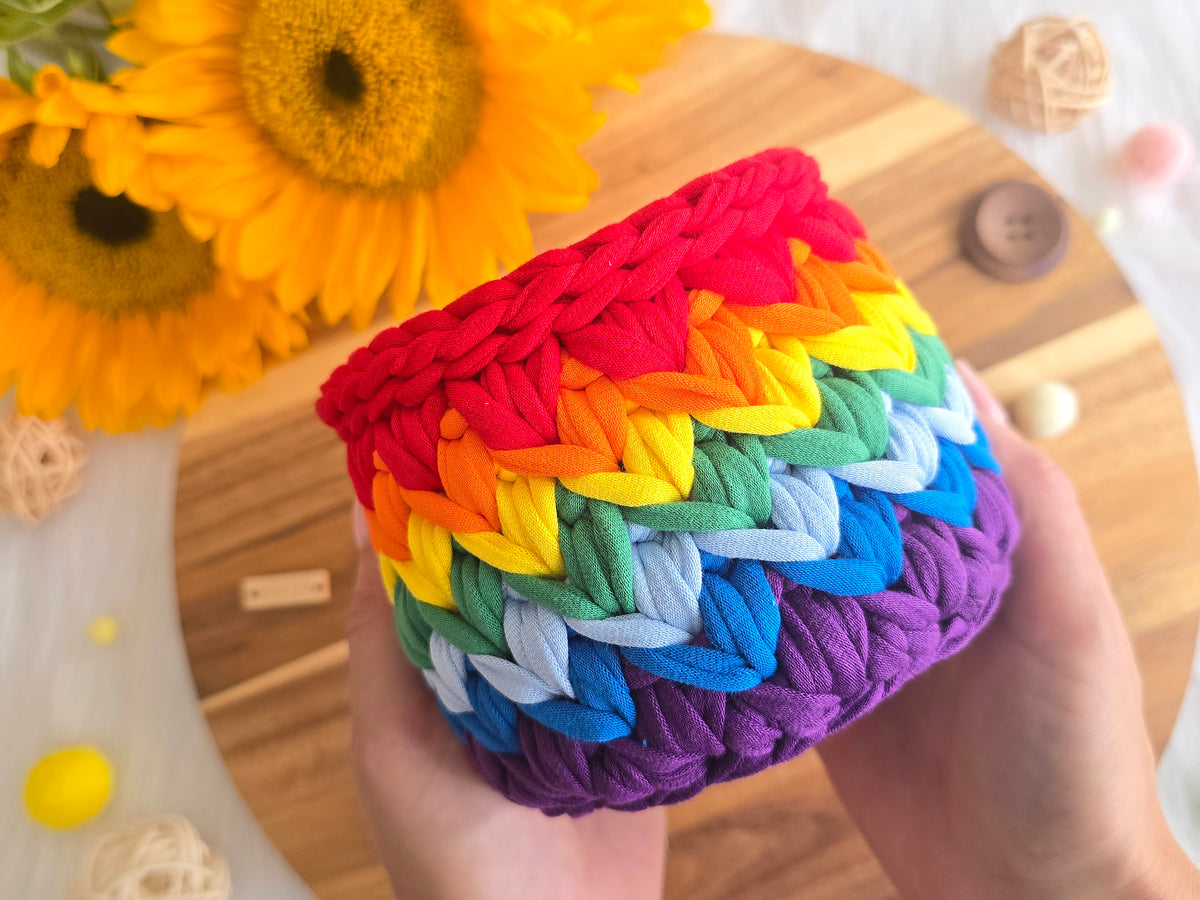 Handmade Crochet Basket: Rainbow Nursery Organizer, ECO Decor Traditional colour