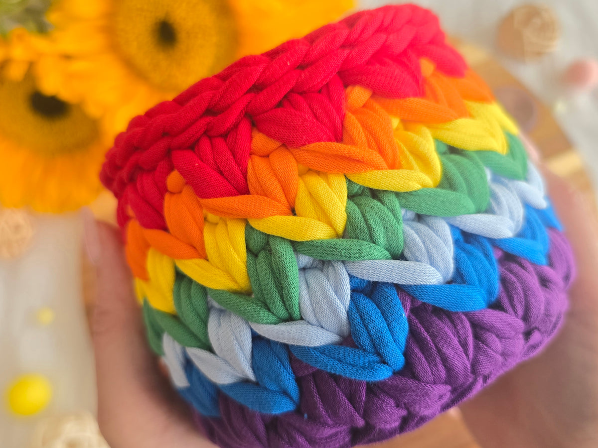 Handmade Crochet Basket: Rainbow Nursery Organizer, ECO Decor Traditional colour