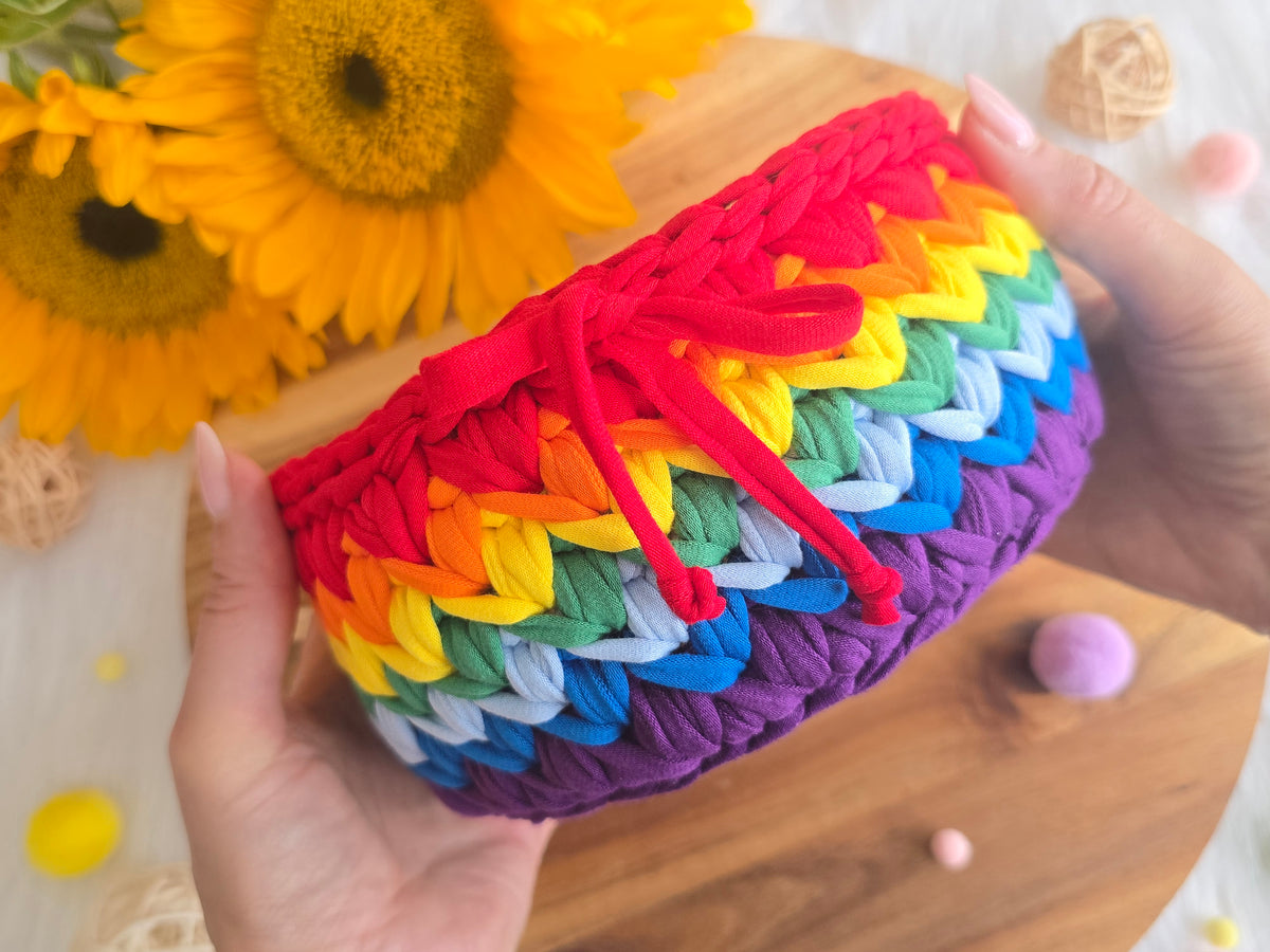 Handmade Crochet Basket: Rainbow Nursery Organizer, ECO Decor Traditional colour