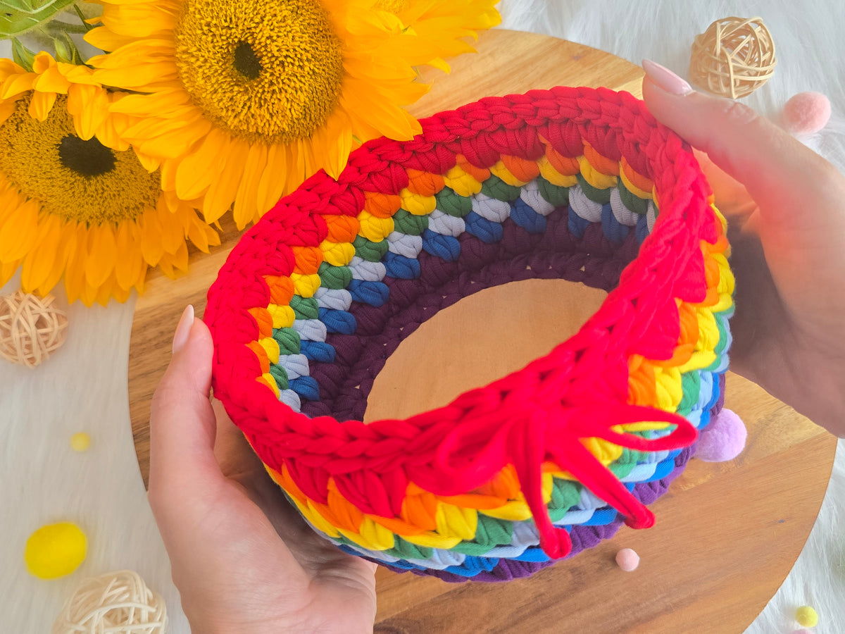 Handmade Crochet Basket: Rainbow Nursery Organizer, ECO Decor Traditional colour