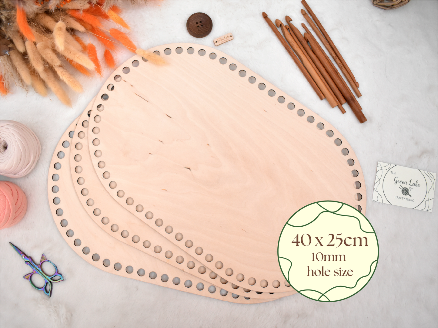 Large 40x25cm oval wooden base with 10mm holes for crochet, coiled or Macrame basket