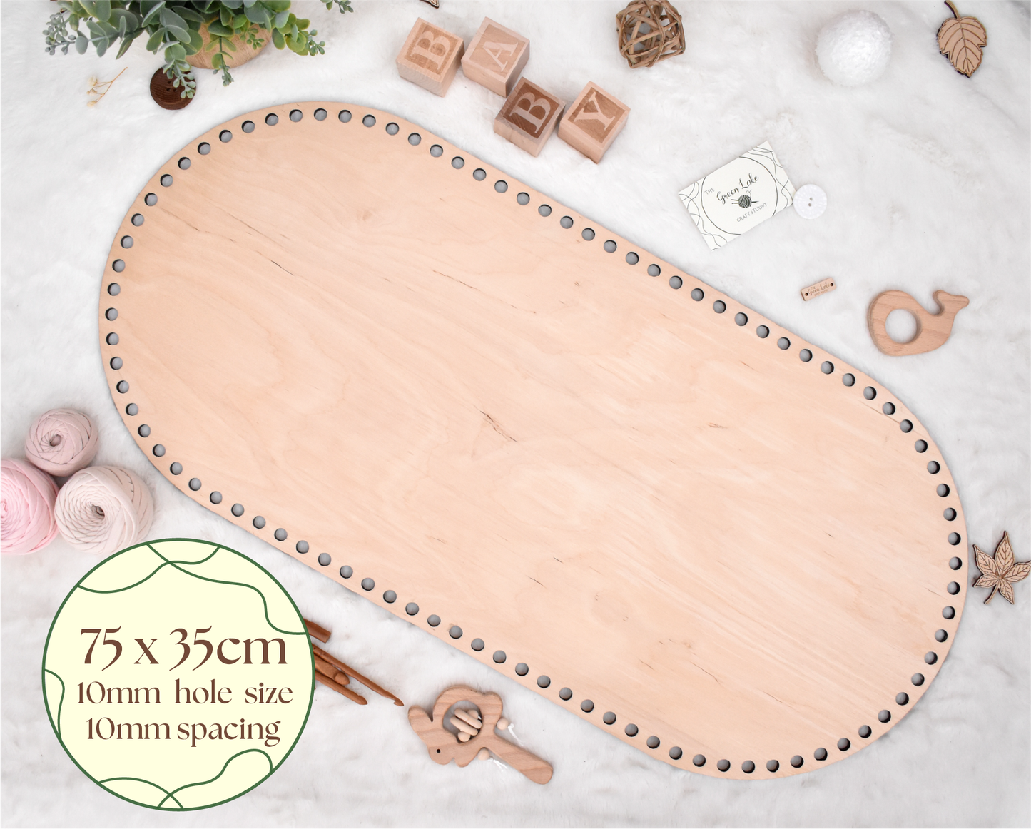 Baby cradle wooden basket bottom 75x35cm with 10mm hole size and 10mm spacing compatible with 9mm cord