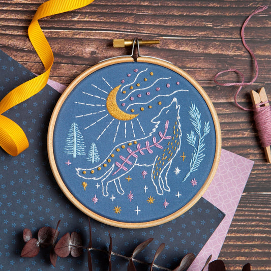 Celestial Wolf mini embroidery kit