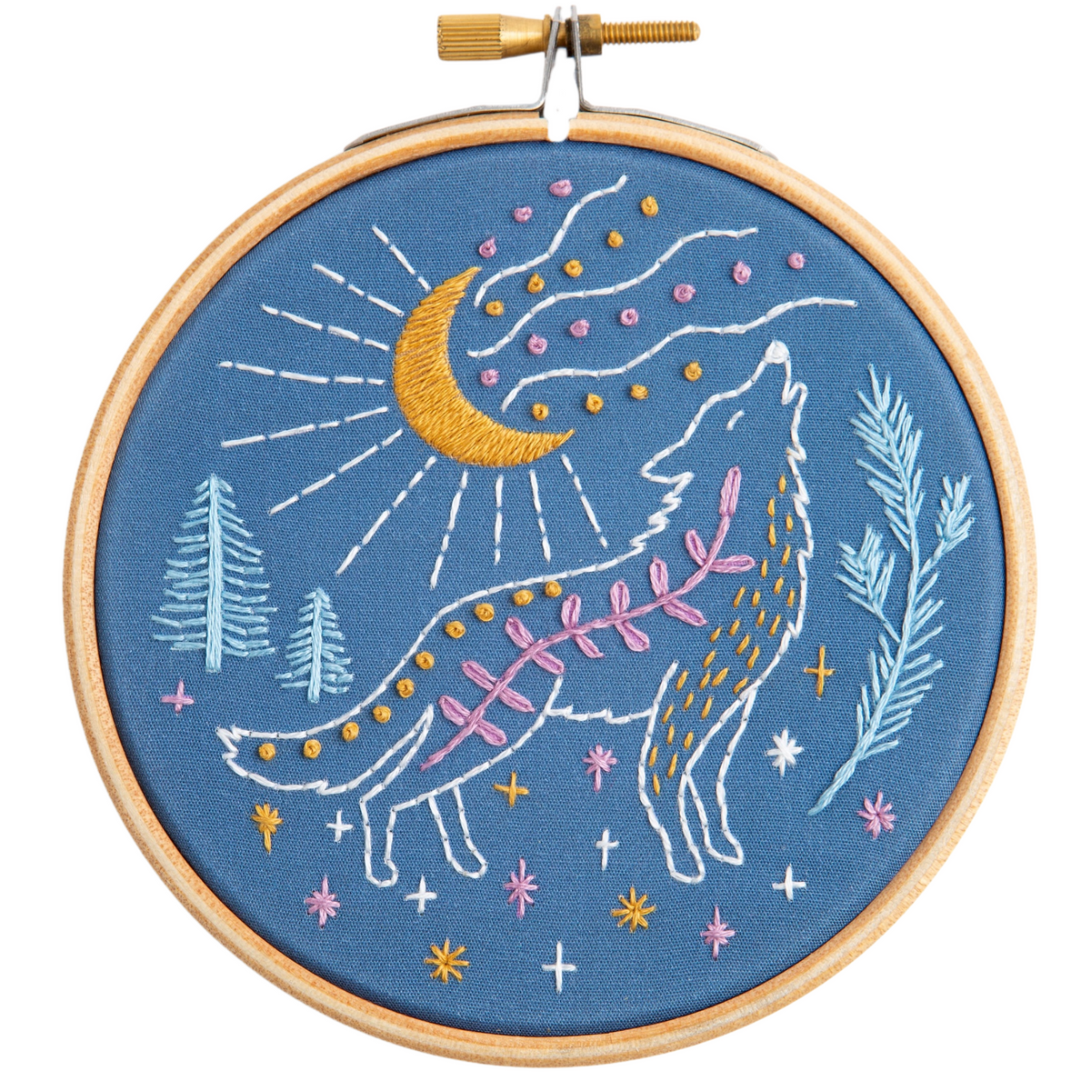 Celestial Wolf mini embroidery kit