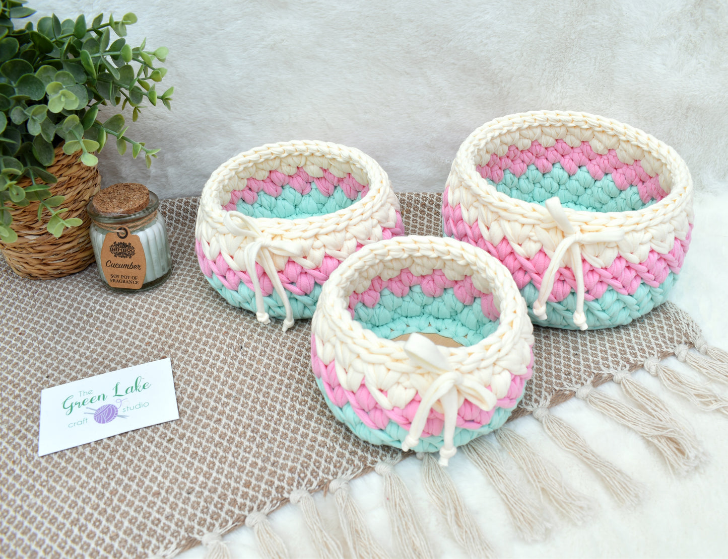 Pastels crochet basket