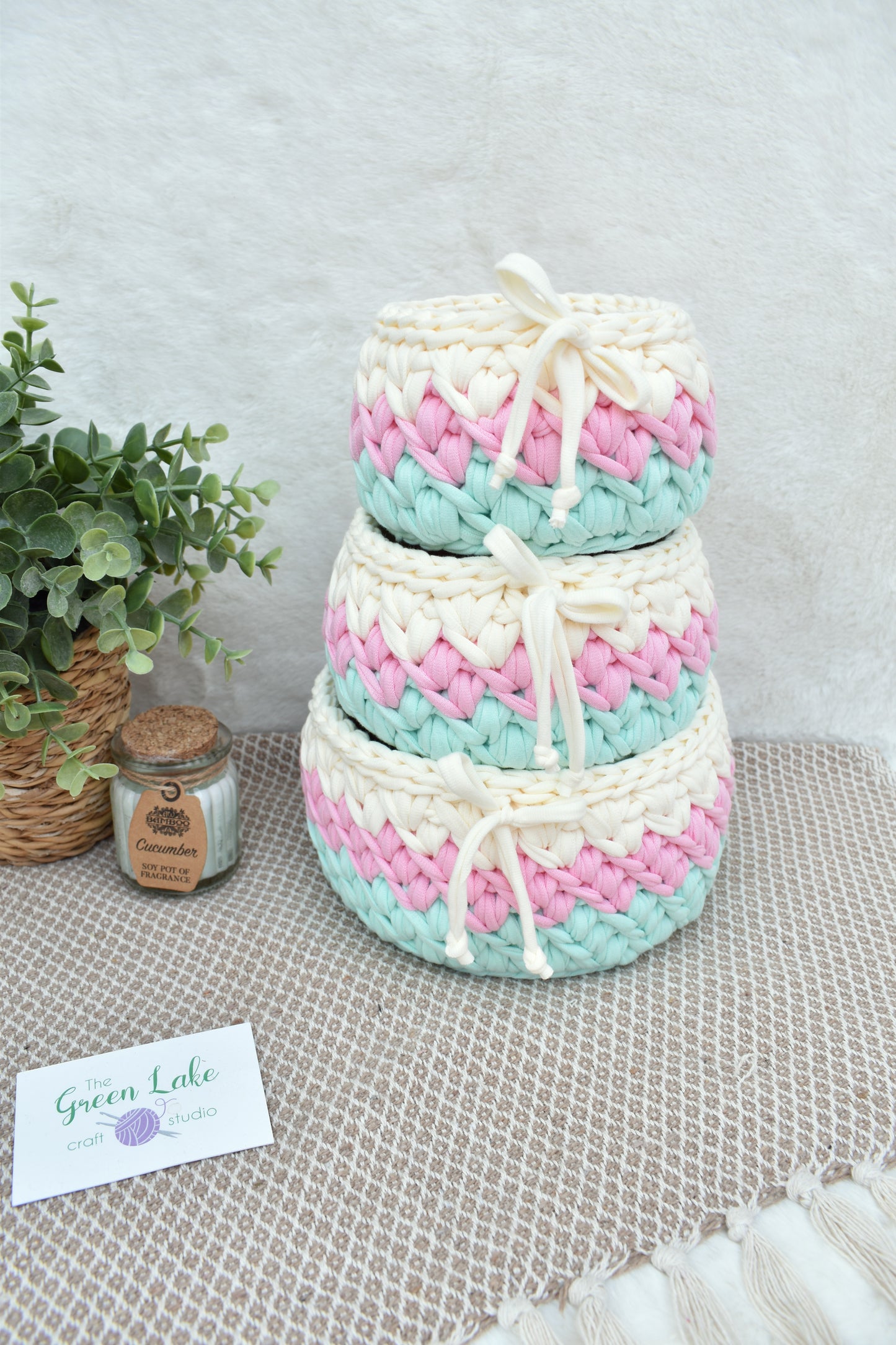 Pastels crochet basket
