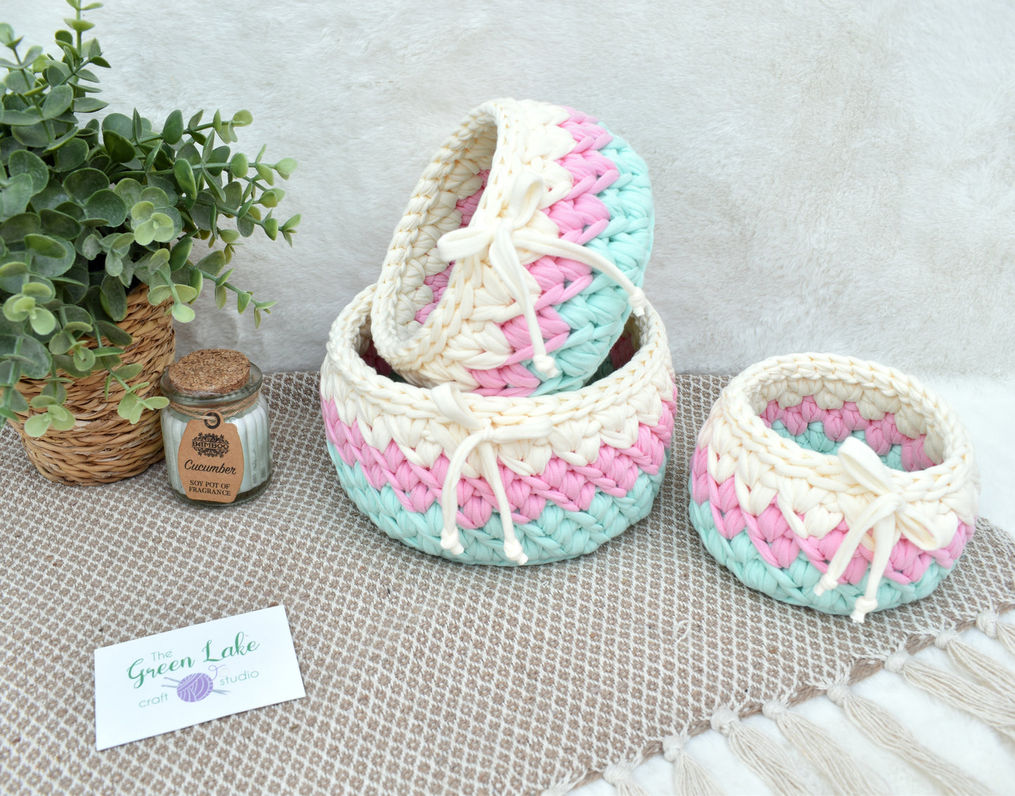 Pastels crochet basket