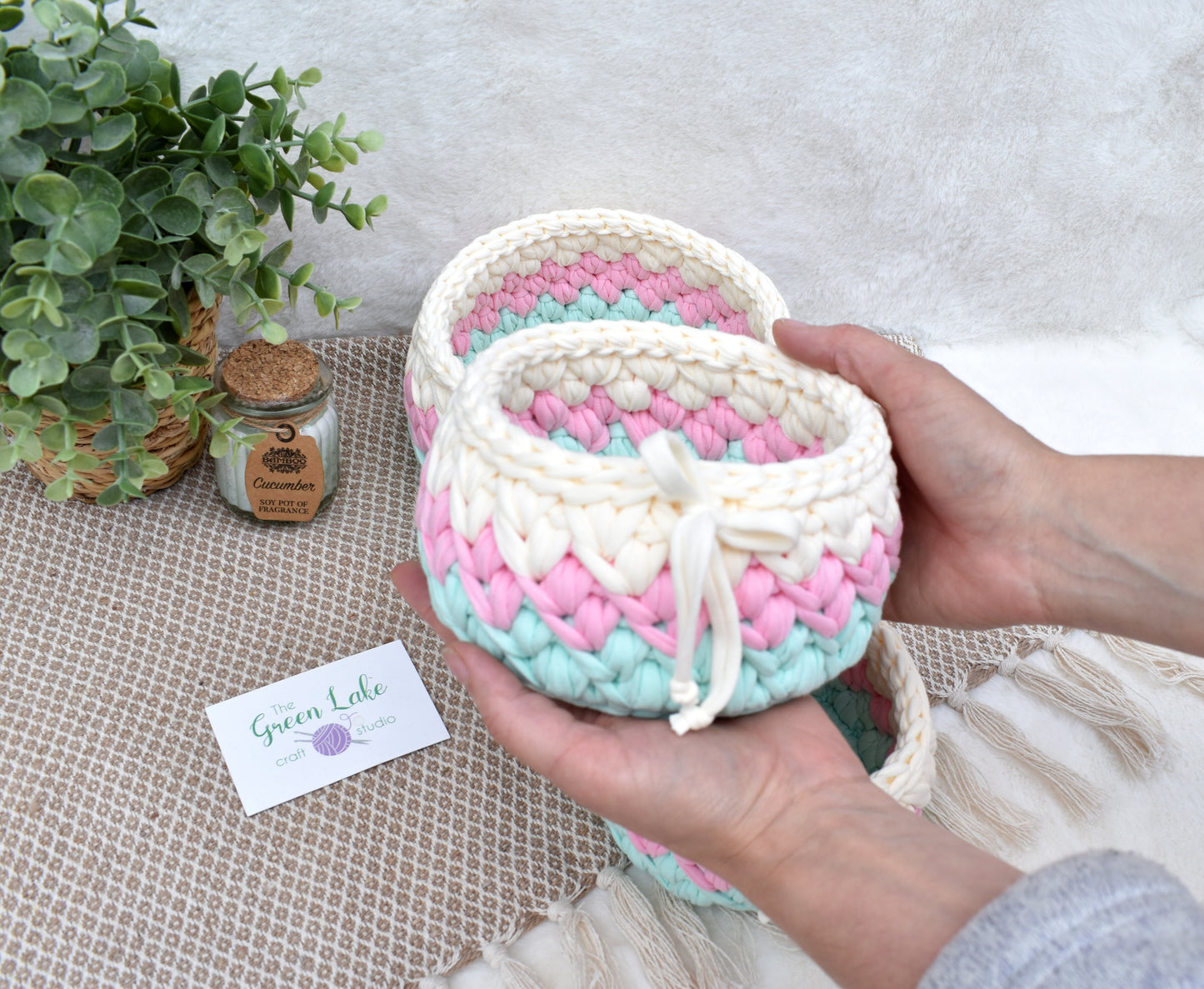 Pastels crochet basket