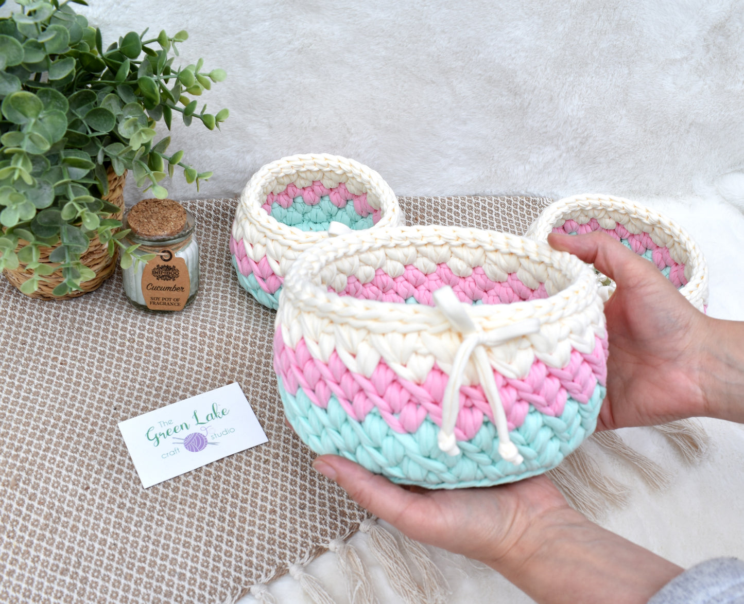 Pastels crochet basket