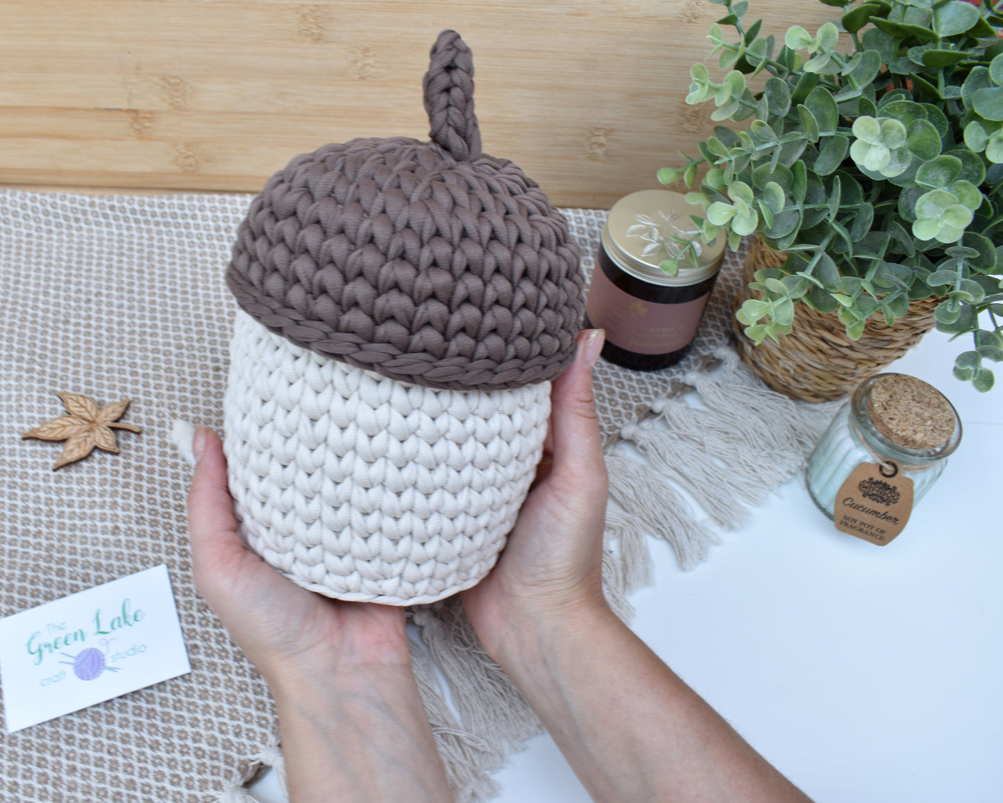Handmade Acorn crochet storage basket