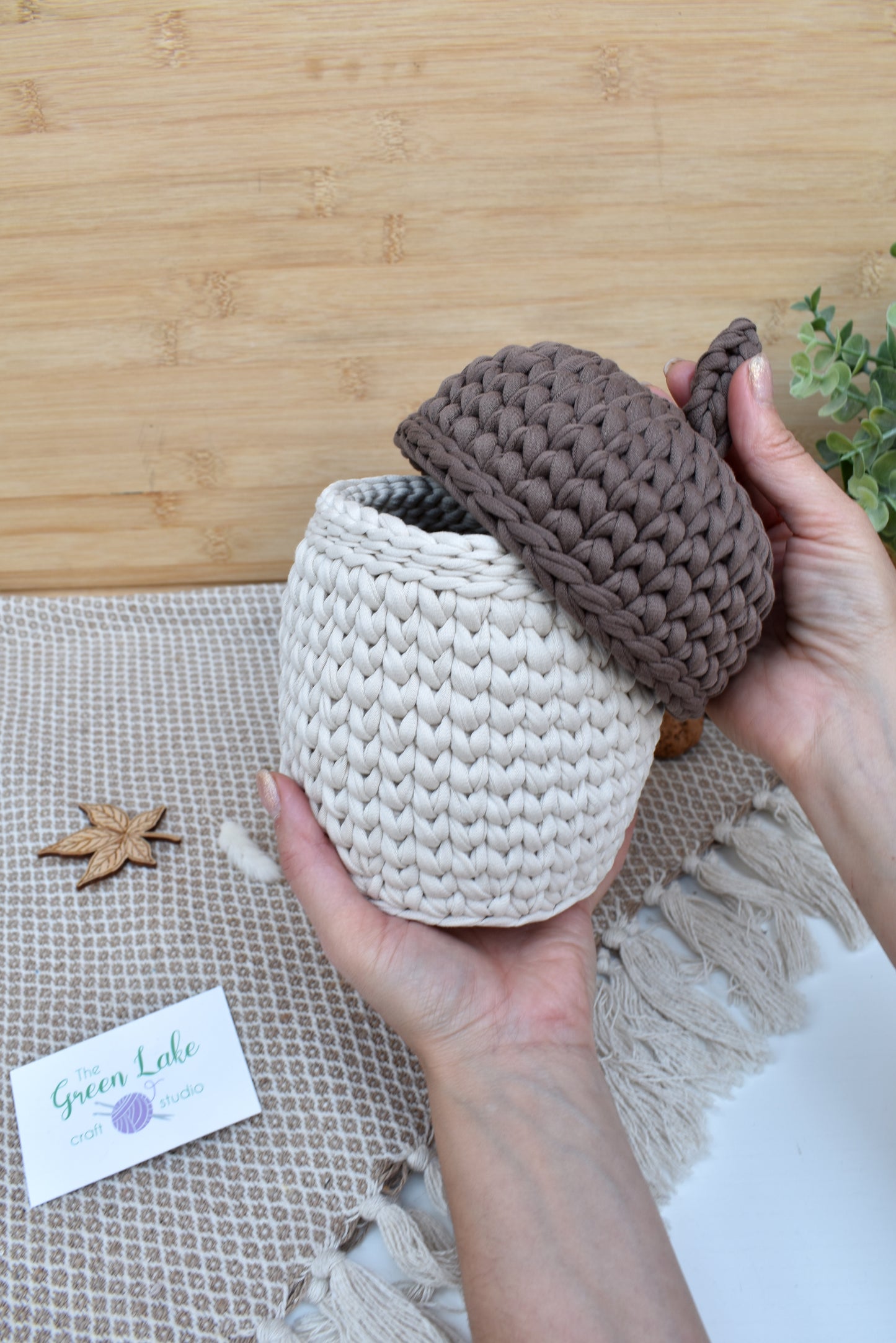 Handmade Acorn crochet storage basket