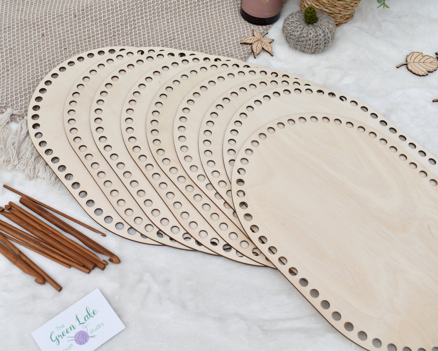 Large 30x25cm rounded rectangle wooden base for crochet basket with 10mm holes