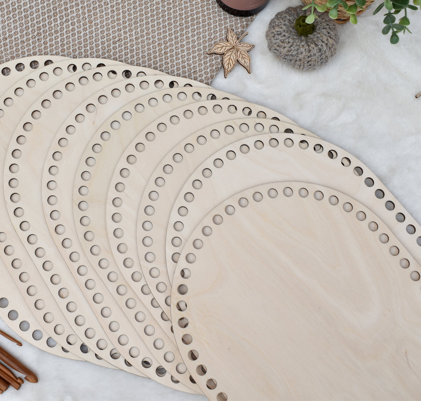 Large 30x25cm rounded rectangle wooden base for crochet basket with 10mm holes