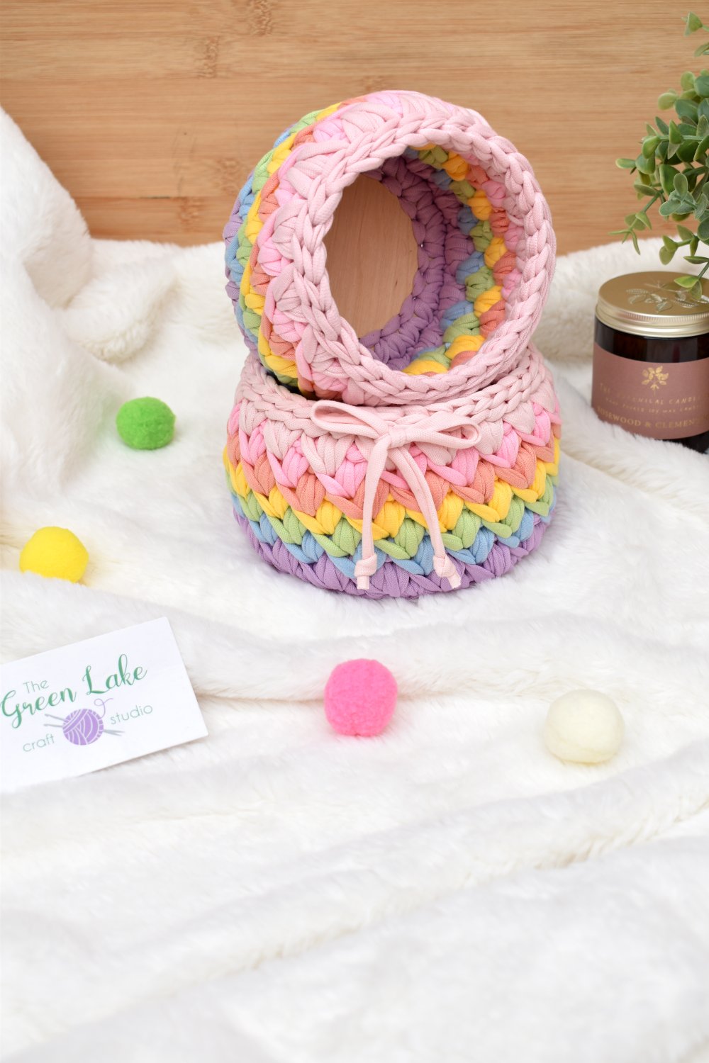 Handmade Crochet Basket: Rainbow Nursery Organizer, ECO Decor