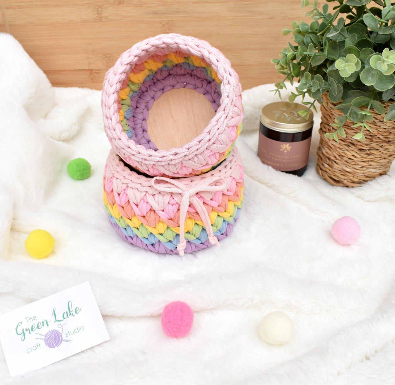 Handmade Crochet Basket: Rainbow Nursery Organizer, ECO Decor