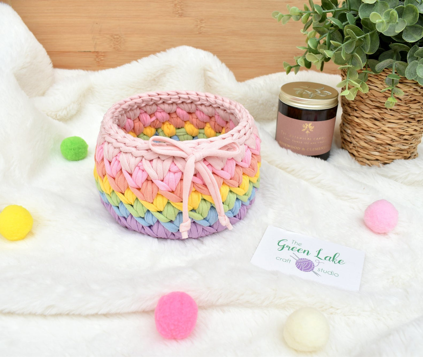 Handmade Crochet Basket: Rainbow Nursery Organizer, ECO Decor