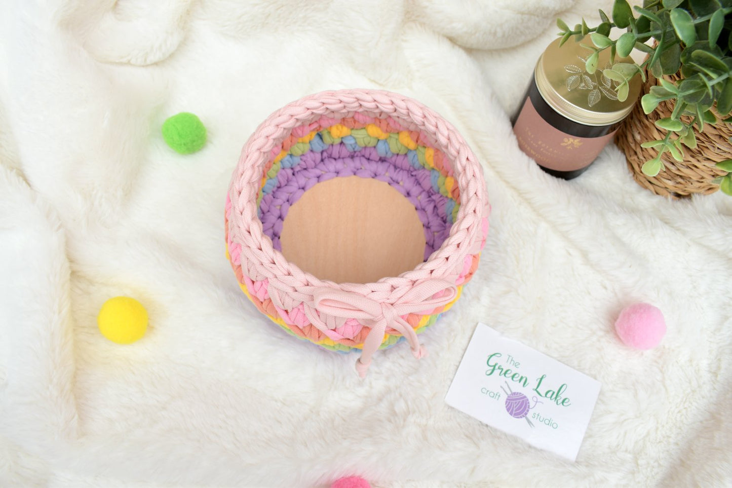 Handmade Crochet Basket: Rainbow Nursery Organizer, ECO Decor