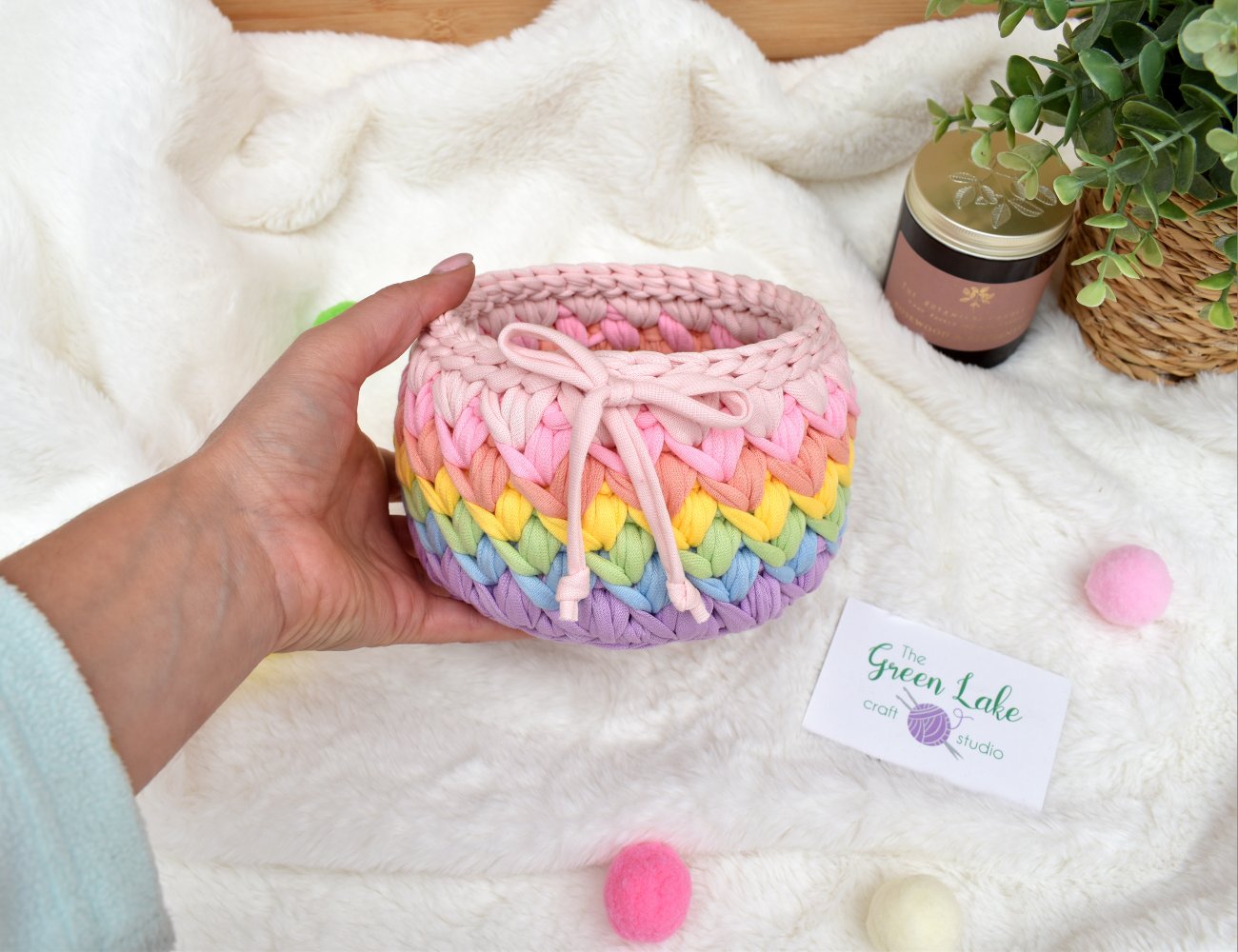 Handmade Crochet Basket: Rainbow Nursery Organizer, ECO Decor