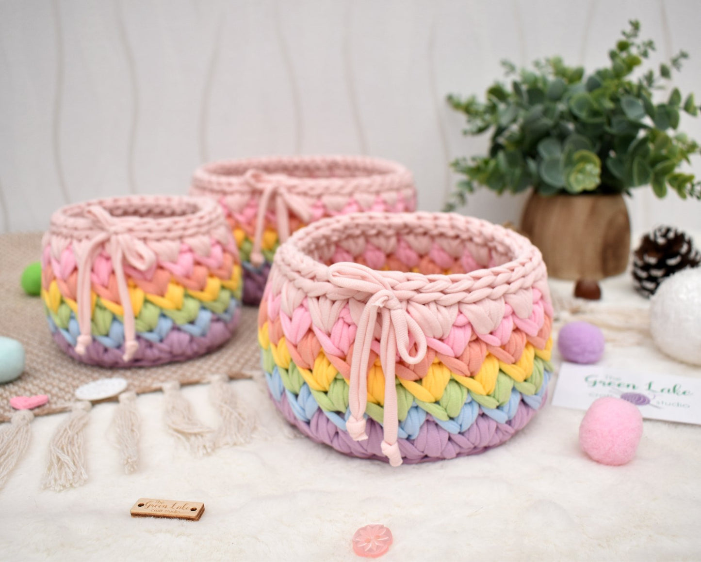 Handmade Crochet Basket: Rainbow Nursery Organizer, ECO Decor