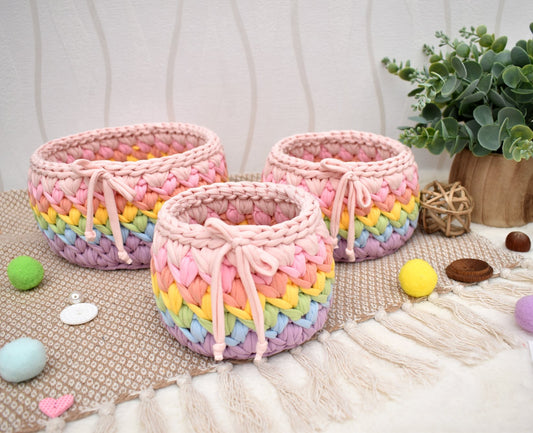 Handmade Crochet Basket: Rainbow Nursery Organizer, ECO Decor