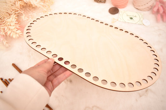 Large 40x25cm oval wooden base with 12mm holes for crochet, coiled or Macrame basket