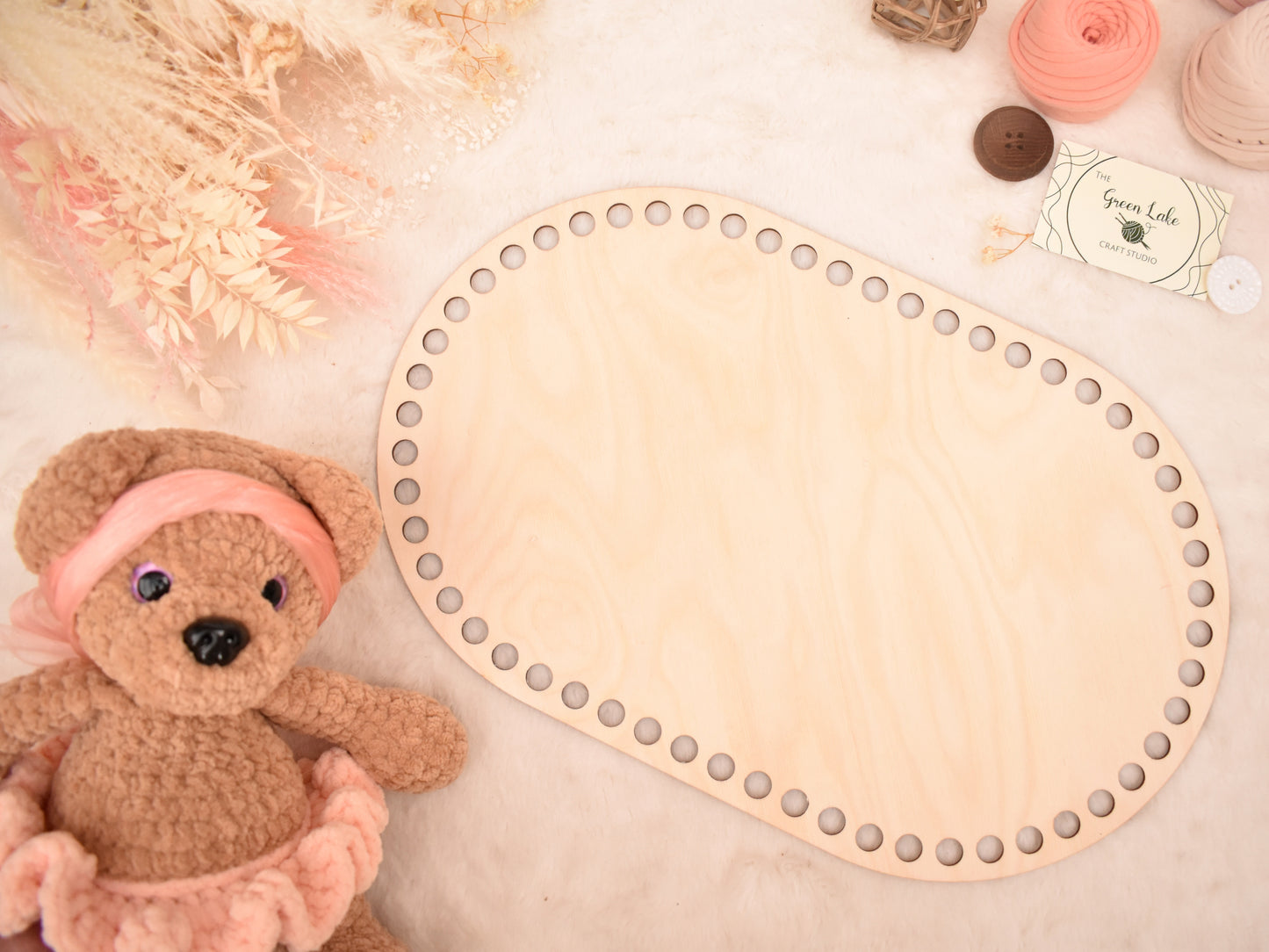Large 40x25cm oval wooden base with 12mm holes for crochet, coiled or Macrame basket