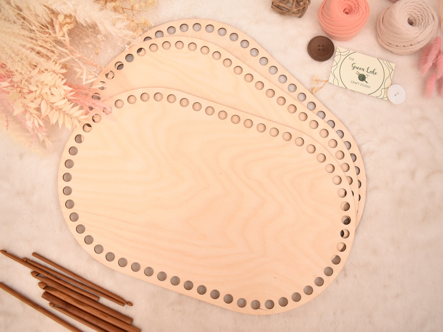 Large 40x25cm oval wooden base with 12mm holes for crochet, coiled or Macrame basket