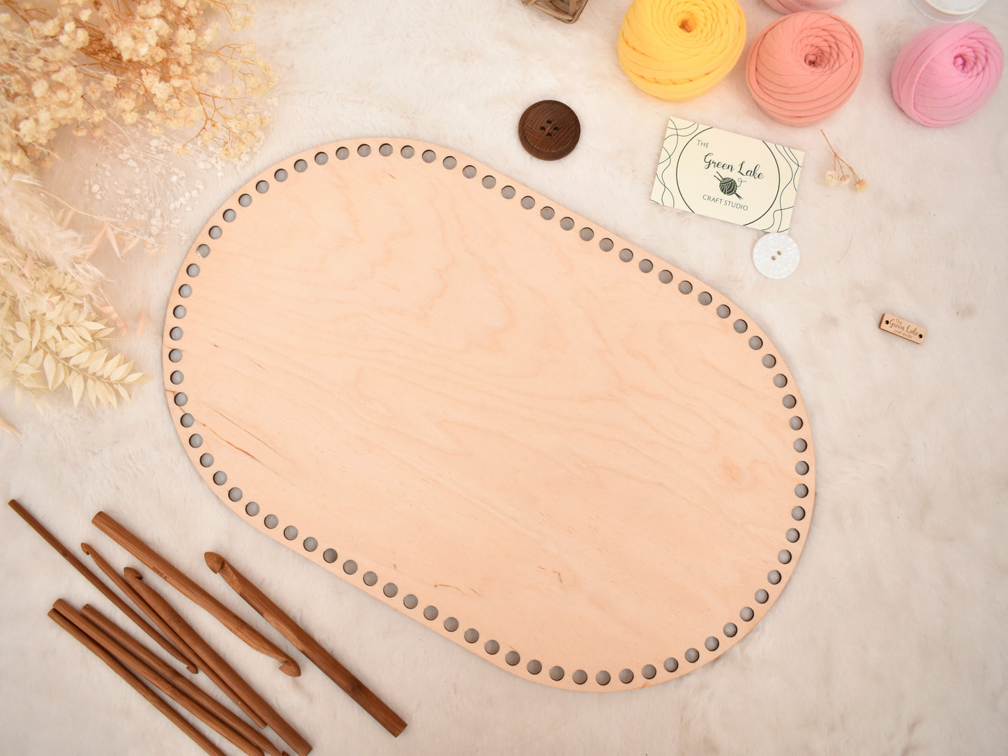 Large 40x25cm oval wooden base with 8mm holes for crochet, coiled or Macrame basket