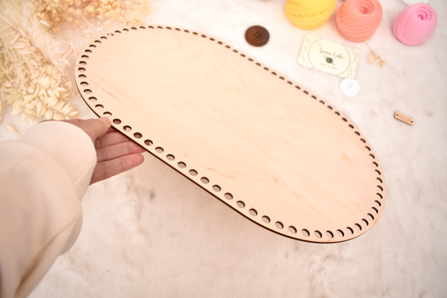 Large 40x25cm oval wooden base with 8mm holes for crochet, coiled or Macrame basket