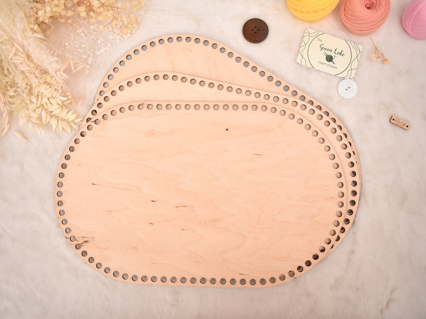 Large 40x25cm oval wooden base with 8mm holes for crochet, coiled or Macrame basket