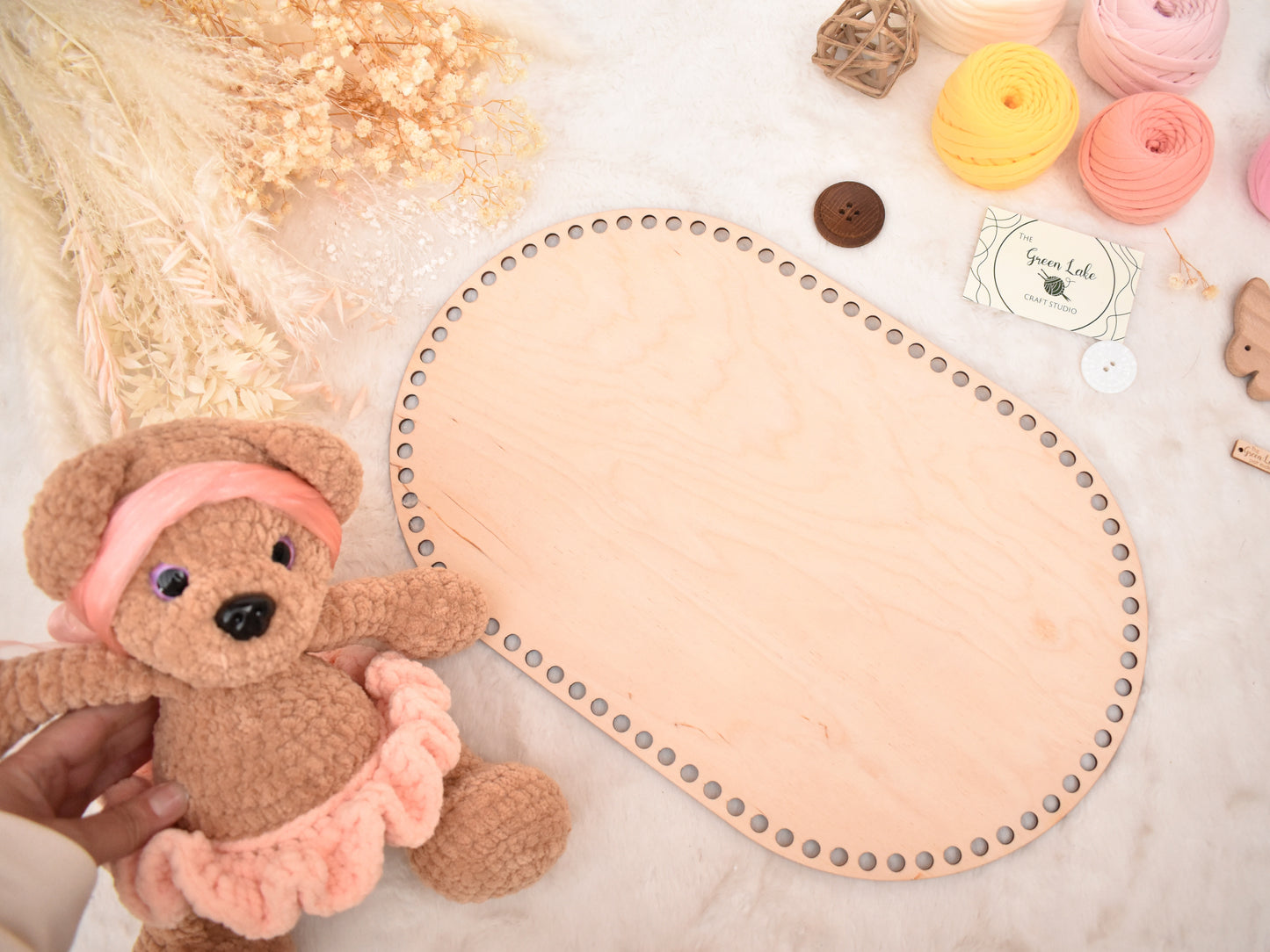 Large 40x25cm oval wooden base with 8mm holes for crochet, coiled or Macrame basket