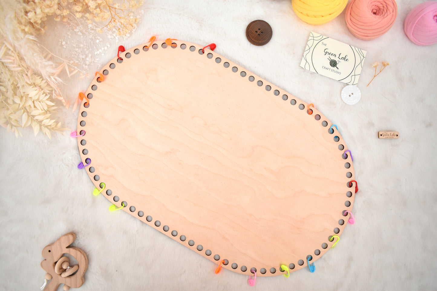 Large 40x25cm oval wooden base with 8mm holes for crochet, coiled or Macrame basket