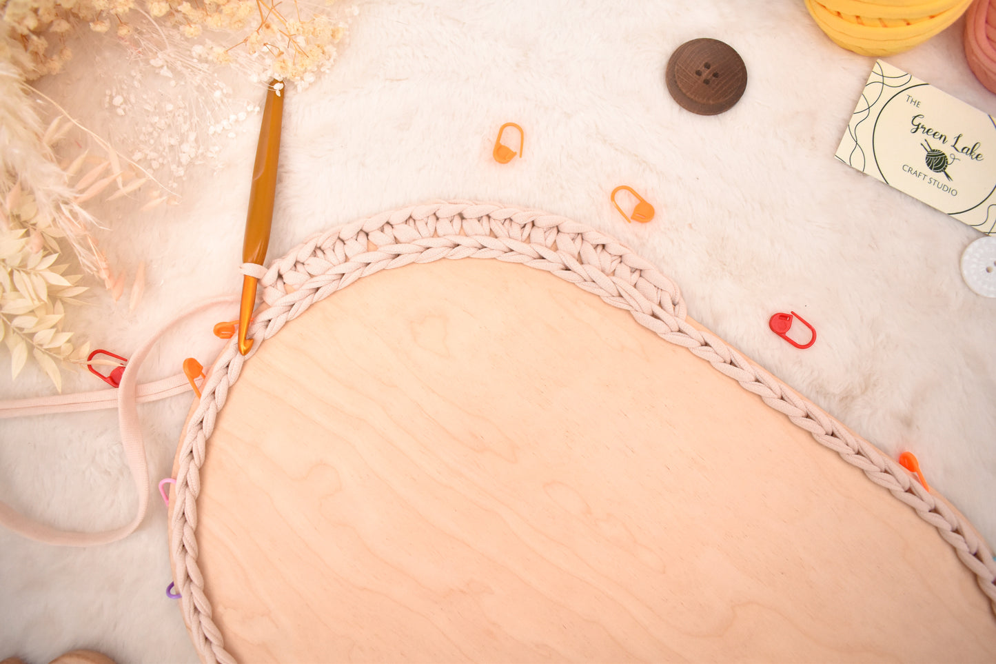 Large 40x25cm oval wooden base with 8mm holes for crochet, coiled or Macrame basket
