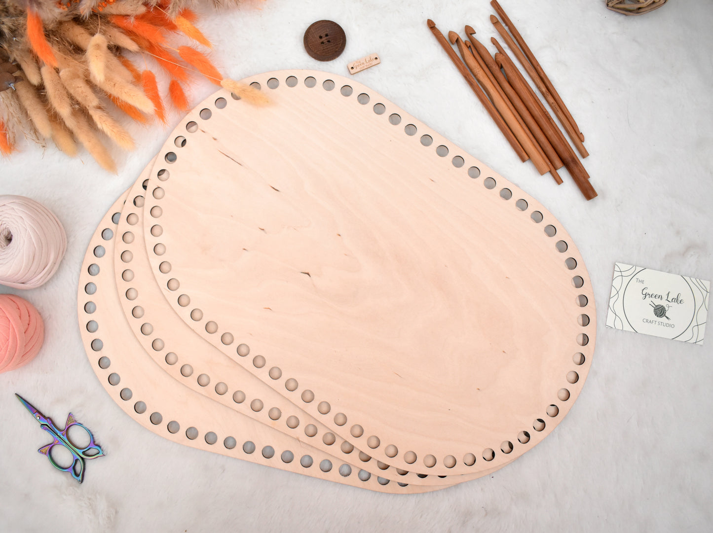Large 40x25cm oval wooden base with 10mm holes for crochet, coiled or Macrame basket