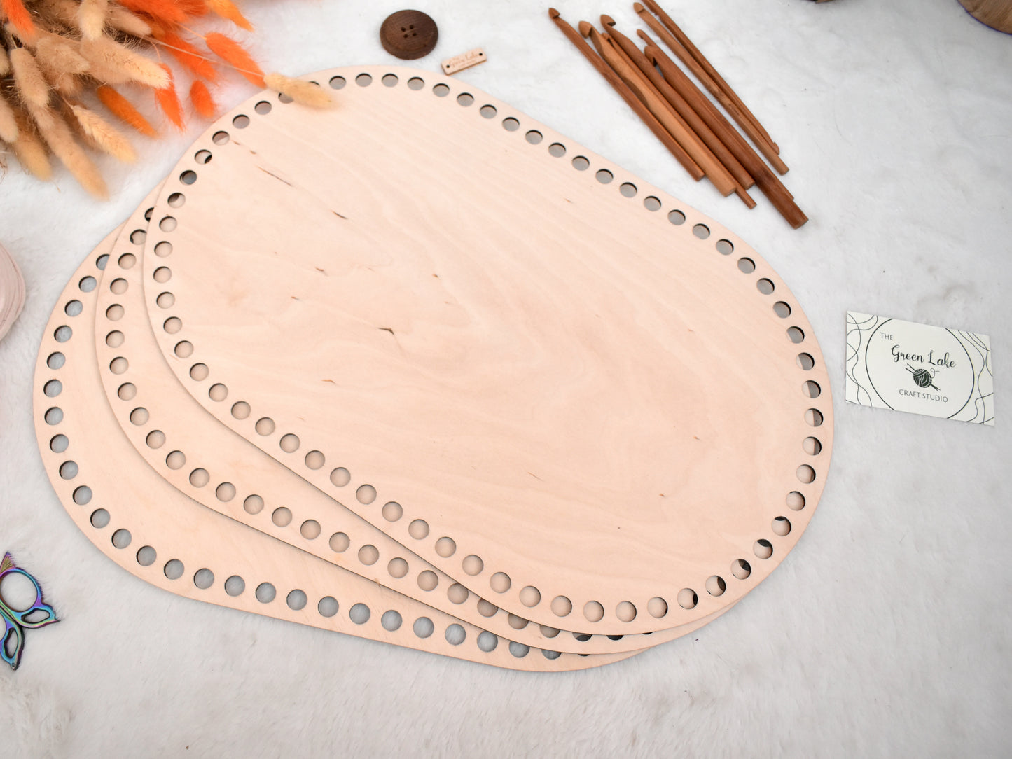 Large 40x25cm oval wooden base with 10mm holes for crochet, coiled or Macrame basket