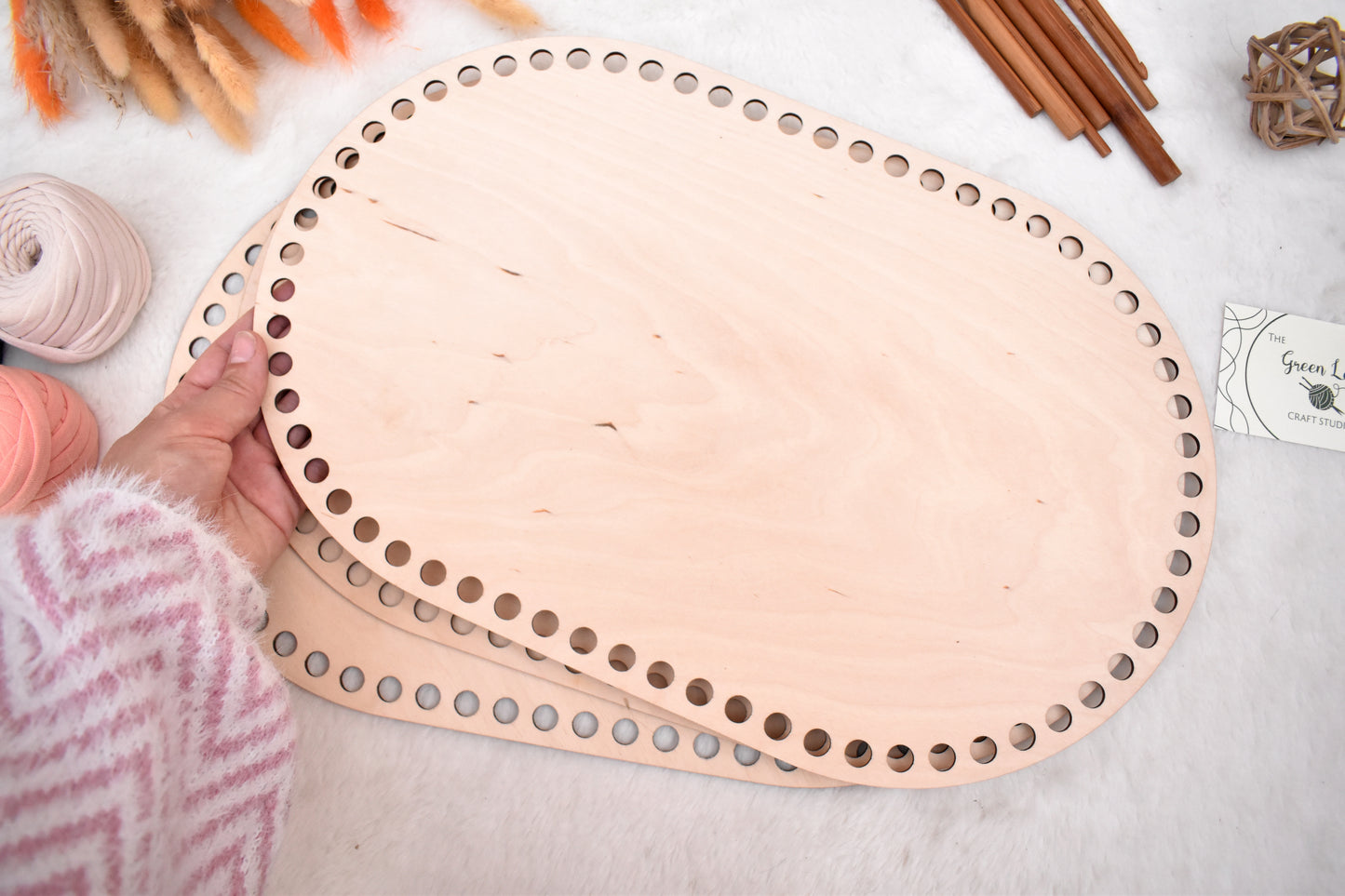 Large 40x25cm oval wooden base with 10mm holes for crochet, coiled or Macrame basket