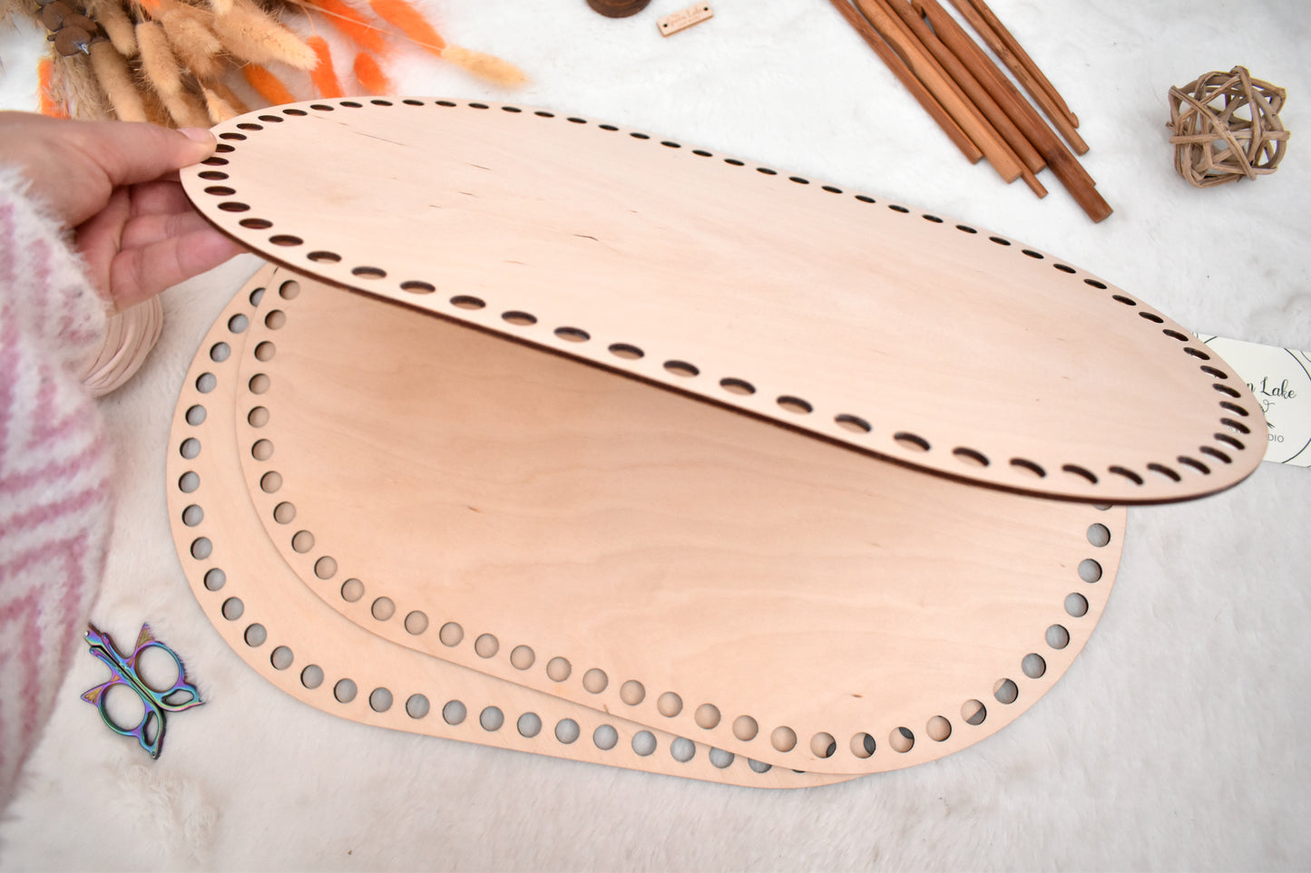 Large 40x25cm oval wooden base with 10mm holes for crochet, coiled or Macrame basket