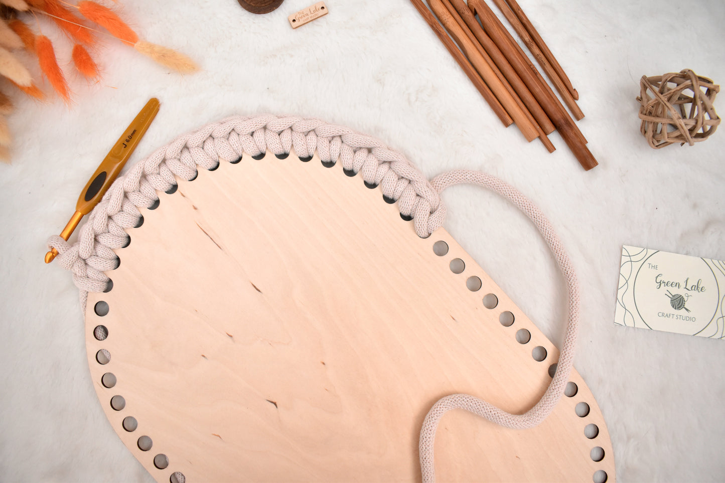 Large 40x25cm oval wooden base with 10mm holes for crochet, coiled or Macrame basket