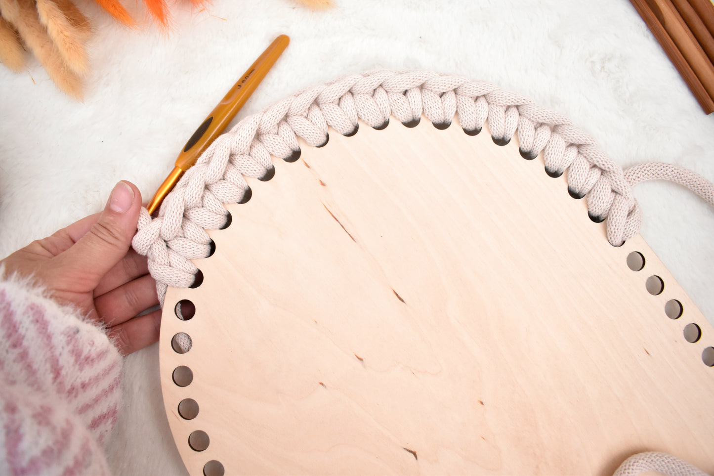 Large 40x25cm oval wooden base with 10mm holes for crochet, coiled or Macrame basket