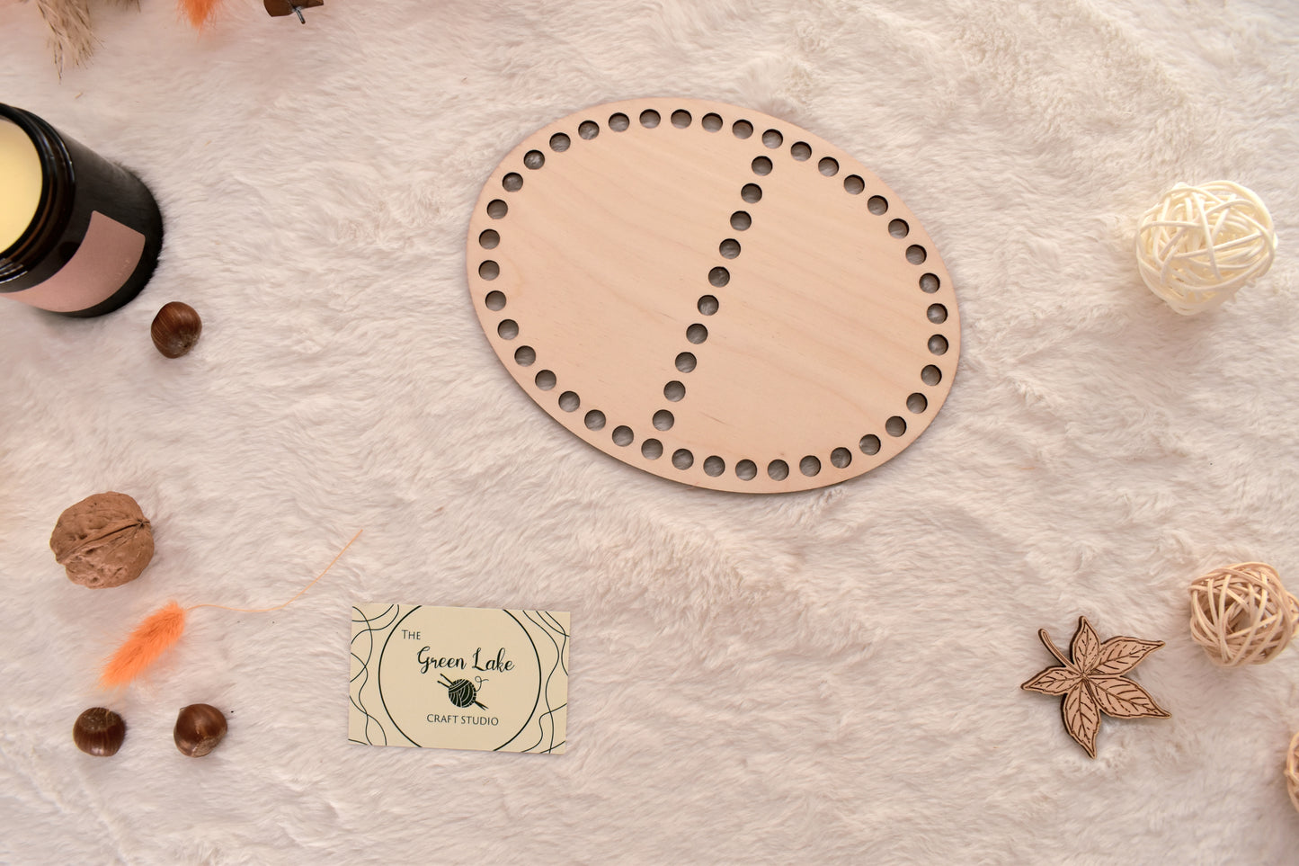 Oval wooden base 20cm for crochet basket with 2 compartments