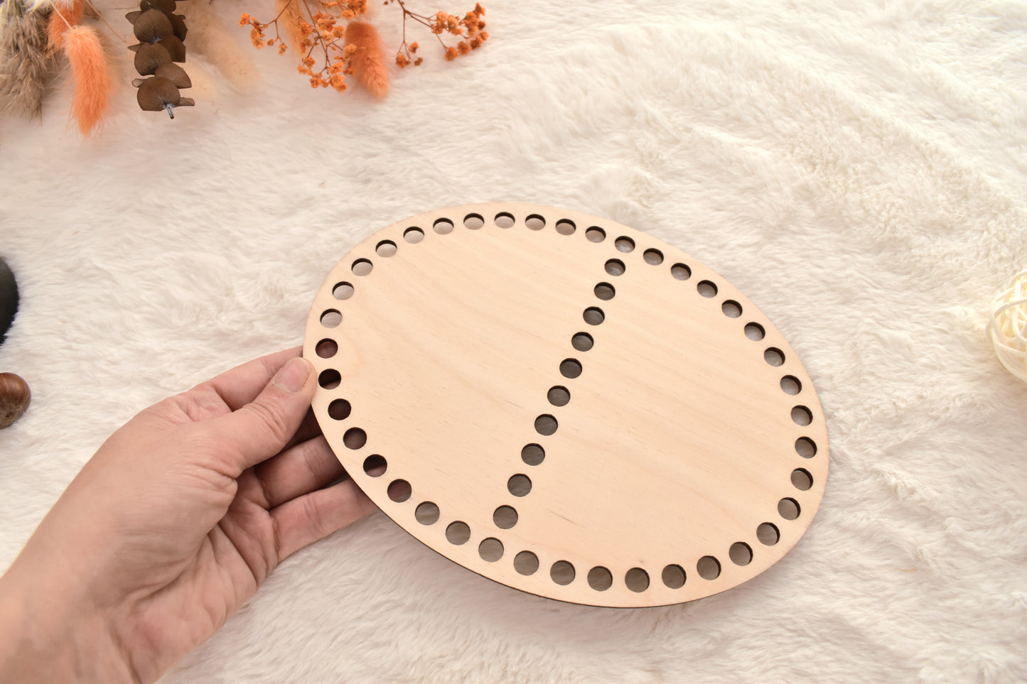 Oval wooden base 20cm for crochet basket with 2 compartments